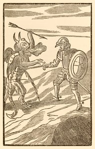 "Un incontro più impari difficilmente può essere: Christian deve combattere un angelo" da "Il pellegrinaggio del cristiano da questo mondo a quello che verrà" di John Bunyan